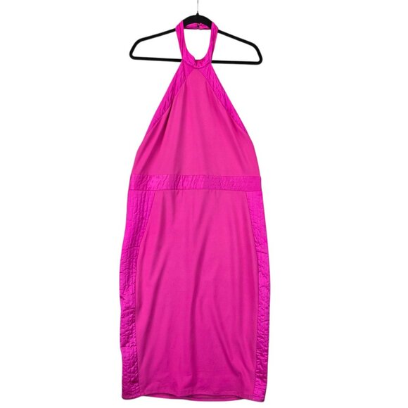Bebe Dress Womens Size XL Pink Halter Open Back Pencil Rose Violet NWT Midi - Picture 1 of 14
